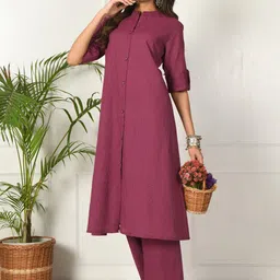 aayusika Women Striped Cotton A-Line Kurta with Palazzos image 4