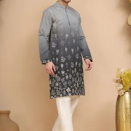 Jompers Floral Embroidered Mandarin Collar Thread Work Kurta With Pyjamas image 4