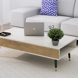 HEXA RED White & Brown Textured Wooden Rectangle Coffee Table image 2