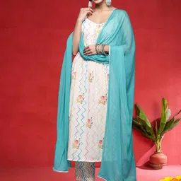 Varanga Floral Printed A-Line Gotta Patti Work Kurta With Trousers & Dupatta-picture-41