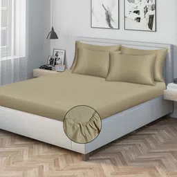 KLOTTHE Beige 300 TC King Bedsheet With 4 Pillow Covers-image-33