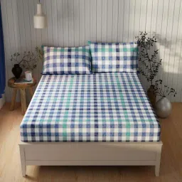 BIANCA Lopez Blue & Green Cotton 120 TC Kopa Extra Smooth Double Size Bed Sheet With Pillow covers-picture-10
