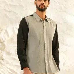 Jaypore Grey Self Design Regular Fit Shirt image 5
