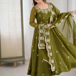 SAJANRE Women Ethnic Motifs Embroidered Panelled Thread Work Kurta with Trousers & With Dupatta image 5