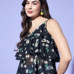 BAESD Floral Print Ruffles Georgette Peplum Top image 2