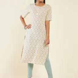 Soch Light Yellow Rayon Floral Print Kurta-picture-14