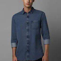 Allen Solly Jeans Navy Cotton Regular Fit Denim Shirts-image-36