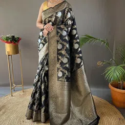 CANIZZARO Floral Zari Silk Blend Banarasi Saree-picture-15