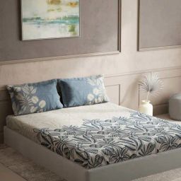 DDecor Floral Blue 144 TC Cotton Queen Bedsheet with 2 Pillow covers-picture-43