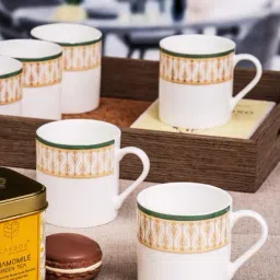 SONAKI White Bone China Printed Coffee Mug - Set of 6-picture-24