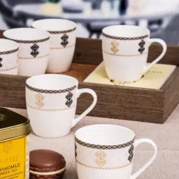 SONAKI White Bone China Printed Coffee Mug - Set of 6-picture-26