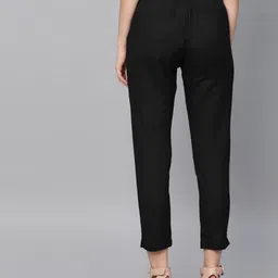 W Women Black Regular Fit Solid Regular Cropped Trousers image 3