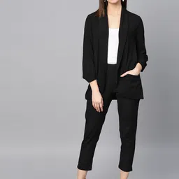 W Women Black Regular Fit Solid Regular Cropped Trousers image 2
