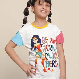 Kidsville DC Comics Super Heroes Featuring Half Sleeves Wonder Woman Printed Tee - White-image-52