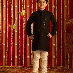 Vastramay Full Sleeves Chikankari Embroidered & Sequin EmbellishedKurta Pyjama Set - Black And White-picture-20