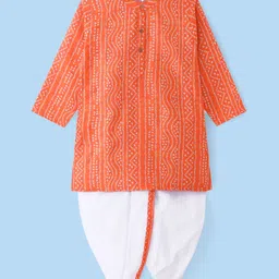 Babyhug Cambric Woven Full Sleeves Bandhani Printed Kurta With Dhoti Set - Orange & White-picture-32