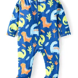 Babyhug Cotton Knit Full Sleeves Footed Sleep Suit With Dino Print - Navy Blue-picture-11