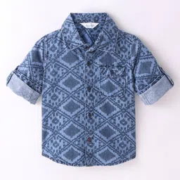 INFINITY Denim Cotton Full Sleeves Abstract Printed Shirt - Blue-image-96