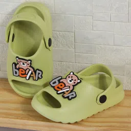 SHOES FOR JUNIORS Teddy Bear Applique Detailed With Sling Back Clogs - Green image 1