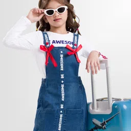 OLLINGTON ST. Cotton Full Sleeves Top & Denim Pinafore - White & Blue-image-19