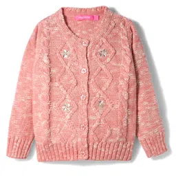 Wingsfield Full Sleeves Cable Knit Floral Designed Beads & Pearl Embellished Sweater - Dusty Pink-image-61