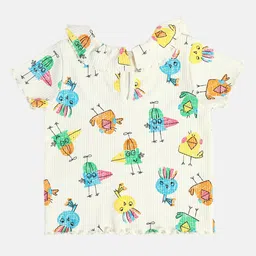 MINI KLUB Cotton Half Sleeves Cartoons Printed Top - Marshmallow image 3