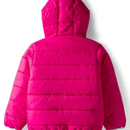 Babyhug Woven Full Sleeves Hooded Padded Jacket With Alphabet Patch - Pink image 2