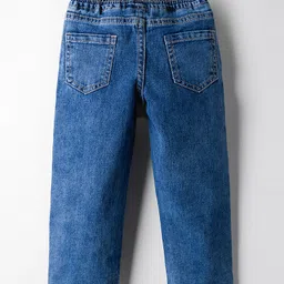 kookie kids india Kookie Kids Full Length Denim Jeans With Floral Embroidery & Elasticated Waist With Drawcord - Blue image 2