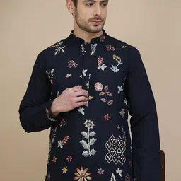 Jompers Men Floral Embroidered Regular Chikankari Kurta with Salwar image 4