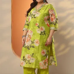 EXTRA LOVE BY LIBAS Printed Thread Work Plus Size Straight Kurta With Palazzos & Dupatta image 2