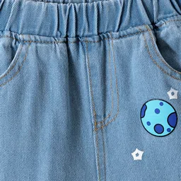 Kookie Kids Full Length Denim Jeans with Space Print - Blue image 3