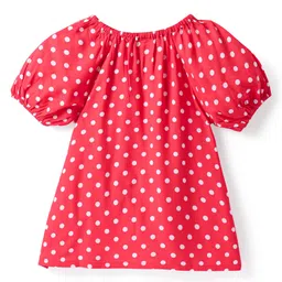 Babyhug Rayon Knit Puffed Sleeves Top & Head Band with Polka Dots & Bow Applique -Red image 3