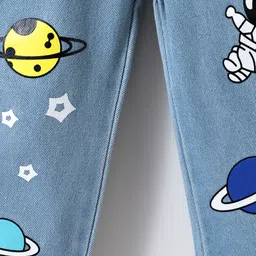 Kookie Kids Full Length Denim Jeans with Space Print - Blue image 4