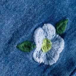 kookie kids india Kookie Kids Full Length Denim Jeans With Floral Embroidery & Elasticated Waist With Drawcord - Blue image 4