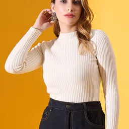 98 Degree North Women High Neck Ribbed Pullover Sweaters-image-30