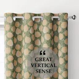 THE CONVERSION Green & Gold-Toned Floral Printed Breathable Long Curtain image 5