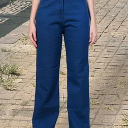 COUTUME COLLECTIONS Women No Fade Dark Shade Wide Leg High-Rise Clean Look Jeans-image-0