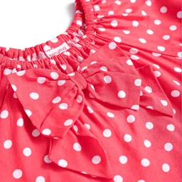 Babyhug Rayon Knit Puffed Sleeves Top & Head Band with Polka Dots & Bow Applique -Red image 5