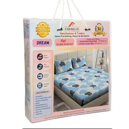 FABINALIV Blue & Cream-Coloured Floral Printed 300 TC King Bedsheet Set 2.50 m x 2.25 m image 2