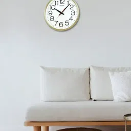 RHYTHM Gold & White Plastic Elegant Round Silky Silent Move Wall Clock-image-36