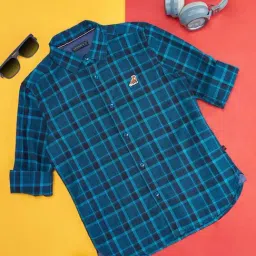 Pantaloons Junior Teal Blue Cotton Chequered Full Sleeves Shirt-picture-29