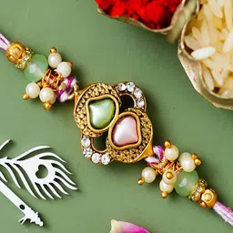 eCraftIndia Stone Studded & Beaded Thread Rakhi image 2
