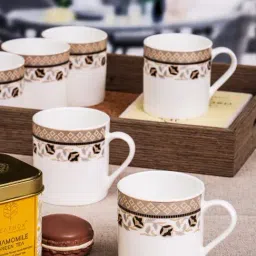 SONAKI White Bone China Printed Coffee Mug - Set of 6-picture-25