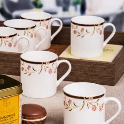 SONAKI White Bone China Printed Coffee Mug - Set of 6-picture-31