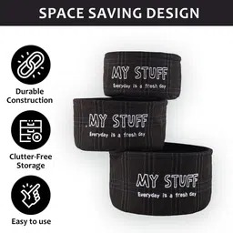 Aura Black Set of 3 Regular Tote Basket Organisers image 5