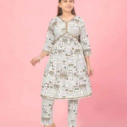 Aarika Kids Cream & Red Cotton Printed Kurti Set-picture-17