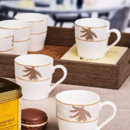 SONAKI White Bone China Printed Coffee Mug - Set of 6-picture-30