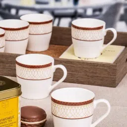 SONAKI White Bone China Printed Coffee Mug - Set of 6-picture-25