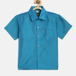 THANGAMAGAN Kids Light Blue Solid Lining Shirt-image-27