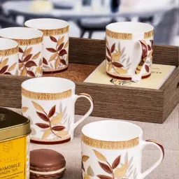 SONAKI White Bone China Printed Coffee Mug - Set of 6-picture-21